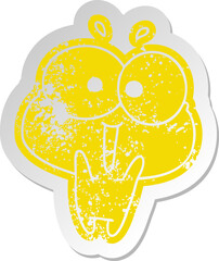 distressed old cartoon sticker kawaii excited cute frog