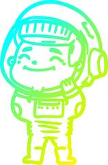 cold gradient line drawing of a happy cartoon astronaut