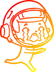 warm gradient line drawing of a cartoon crying astronaut