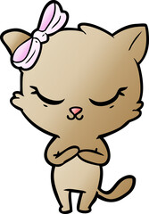 cute cartoon cat with bow