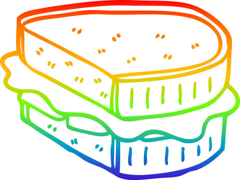 recommend clip art: rainbow gradient line drawing of a cartoon loaded sandwich