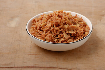 Bowl of dried fried onion flakes