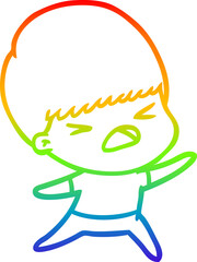 rainbow gradient line drawing of a cartoon stressed man