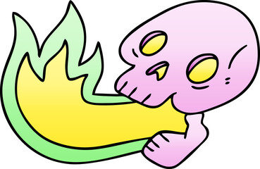 fire breathing gradient shaded quirky cartoon skull
