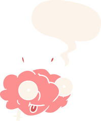 funny cartoon brain with speech bubble in retro style