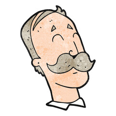 freehand textured cartoon ageing man with mustache