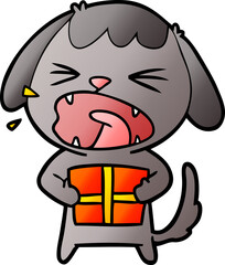 cute cartoon dog with christmas present
