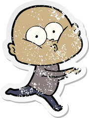 distressed sticker of a cartoon bald man staring
