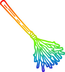 rainbow gradient line drawing of a cartoon witches broomstick