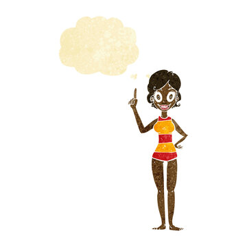 recommend clip art: cartoon woman in striped swimsuit with thought bubble