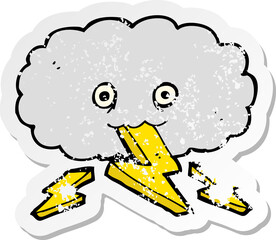 retro distressed sticker of a cartoon thundercloud