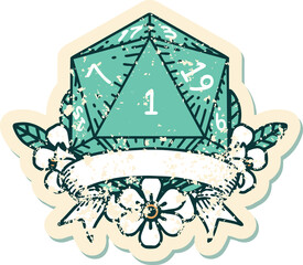 Retro Tattoo Style natural one d20 dice roll