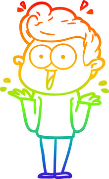 recommend clip art: rainbow gradient line drawing of a cartoon man shrugging
