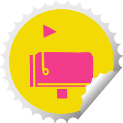 circular peeling sticker cartoon of a mail box