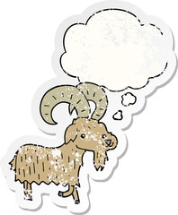 cartoon goat with thought bubble as a distressed worn sticker