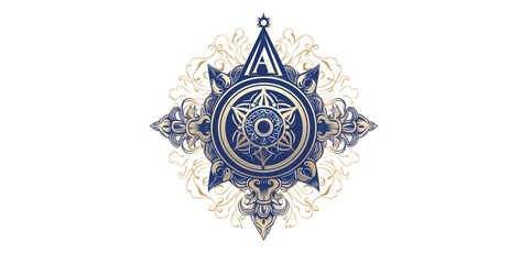 Greek Amulet Logo White on white Background, blue medal on white