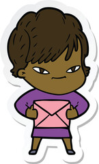 sticker of a cartoon happy woman