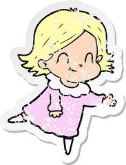 distressed sticker of a cartoon friendly girl