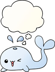 cartoon whale with thought bubble in smooth gradient style