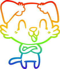 rainbow gradient line drawing of a laughing cartoon dog