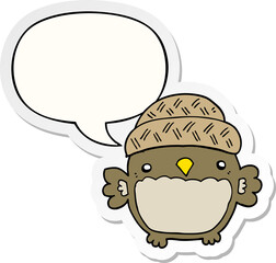 cute cartoon owl in hat with speech bubble sticker