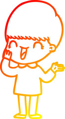 warm gradient line drawing of a happy cartoon boy