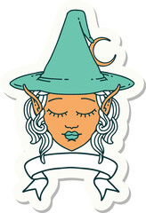 sticker of a elf mage character face with banner