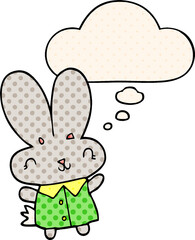 cute cartoon tiny rabbit with thought bubble in comic book style