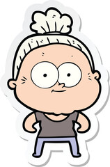 sticker of a cartoon happy old woman