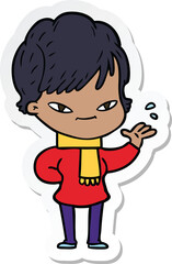 sticker of a cartoon happy woman