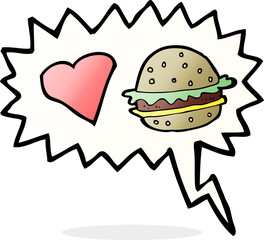 cartoon hamburger with speech bubble