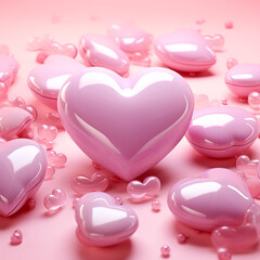 3D pink hearts on a pink background. Decorative element for Valentine's Day