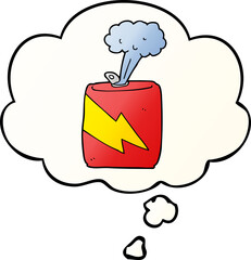 cartoon soda can with thought bubble in smooth gradient style