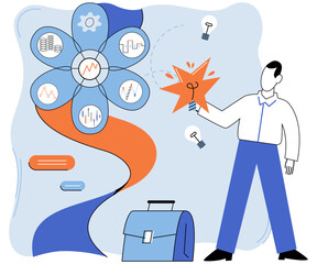 Progressive business vector illustration. Performance is melody resonating through corridors progressive development Planning is compass guiding ship through sea progressive finance Ambitions