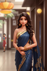 Fototapeta na wymiar Elegance in Tradition: Portrait of an Attractive Girl in Saree and Traditional Jewelry, Capturing Timeless Beauty and Cultural Grace, generative ai