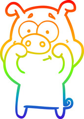 rainbow gradient line drawing of a happy cartoon pig