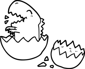 line drawing of a dinosaur hatching from egg