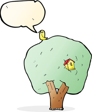 recommend clip art: cartoon tree with birdhouse with speech bubble