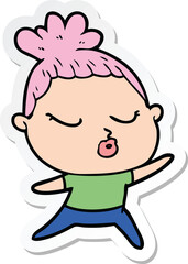 sticker of a cartoon calm woman