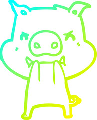 cold gradient line drawing of a angry cartoon pig