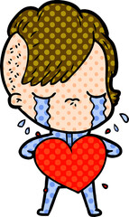 cartoon crying girl with love heart