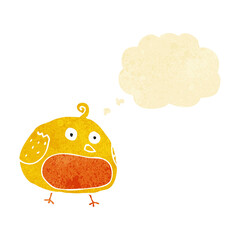 cartoon fat bird with thought bubble
