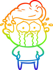 rainbow gradient line drawing of a cartoon crying man