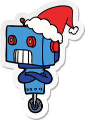hand drawn sticker cartoon of a robot wearing santa hat