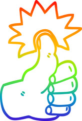 Fototapeta premium rainbow gradient line drawing of a cartoon thumbs up symbol