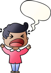 cartoon shouting man with speech bubble in smooth gradient style