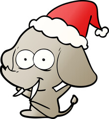 happy hand drawn gradient cartoon of a elephant wearing santa hat