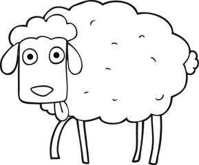 freehand drawn black and white cartoon muddy sheep