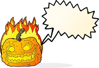 cartoon spooky pumpkin with speech bubble