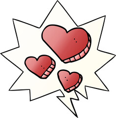 cartoon love hearts with speech bubble in smooth gradient style
